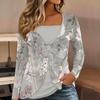 Tops for Women Floral Print Long Sleeve Fake Two‑Piece Top Fall Casual Slim Pullover Women's Long Sleeve Top