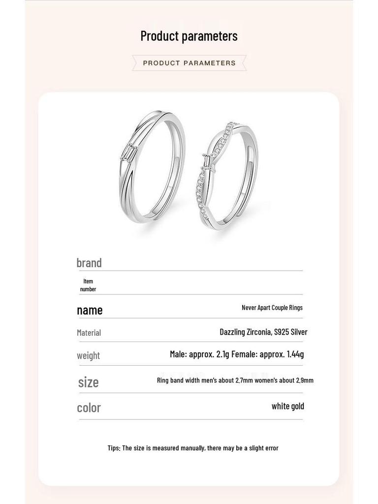New S925 Sterling Silver Couple Rings - Light Luxury, Adjustable, Perfect Christmas Gift