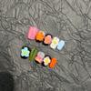 Handcrafted Short Square Floral Press-On Nails With Sparkle Texture Hawaiian Style Women