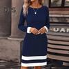 Women Elegant Pullover Dress Striped Print O Neck Long Sleeve Casual Dress Spring Autumn Mini Dress Slim Fit Dress