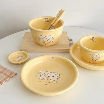 Cream Series Ceramic Tableware Soup Bowl Rabbit Bowl Set Plate Household Style High Beauty Creative Girl's Heart Spoon Fork