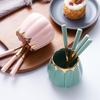 Zhis Nordic Stainless Steel Fruit Fork & Spoon Set with Ceramic Holder
