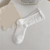Elegant Hollow Out Breathable Mesh Middle Calf Socks Seamless Cotton Solid Color Ruffle Turn Cuff Crew Socks for Women