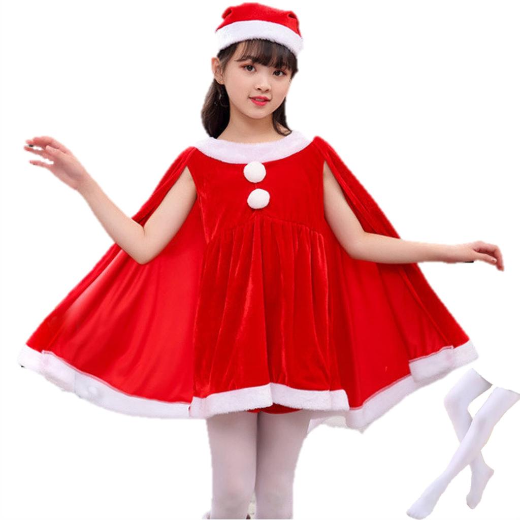 LOVE Always with Santa Cosplay for Christmas Santa Kids Costume [SWEETY you] [SWEETYLOVE] Kids, Girls, Poncho, Cape, Costume, (Girls C_Red 120)