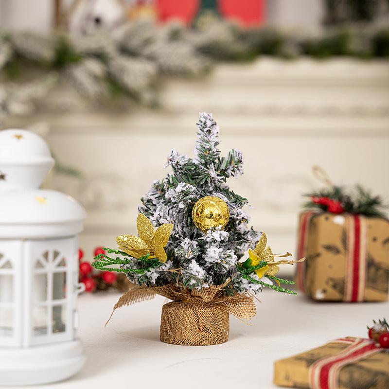 Haobei Christmas Tree Mini Ornaments - Festive Atmosphere Desktop Decorations with Snow Simulation