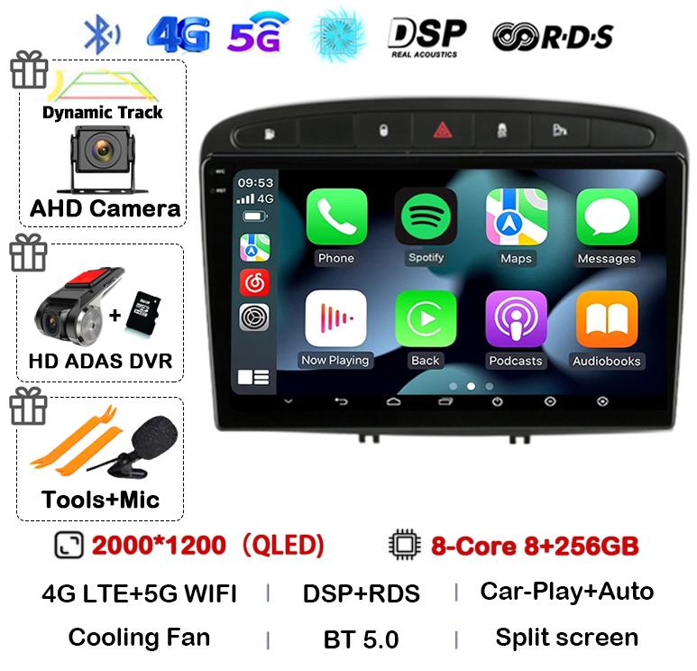 Android 14 Carplay Auto for Peugeot 308 308SW 2007-2015 408 2012-2020 Car Radio 2 DIN GPS Stereo Multimedia Player Head Unit DSP