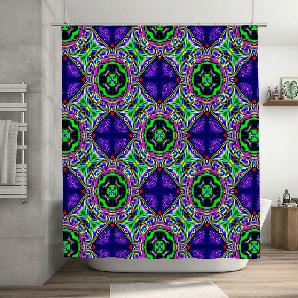 Vibrant Green Purple Blue Floral Shower Curtain With Magical Patterns Bathroom Decor For Kids Bathrooms Home Decoration Waterpro