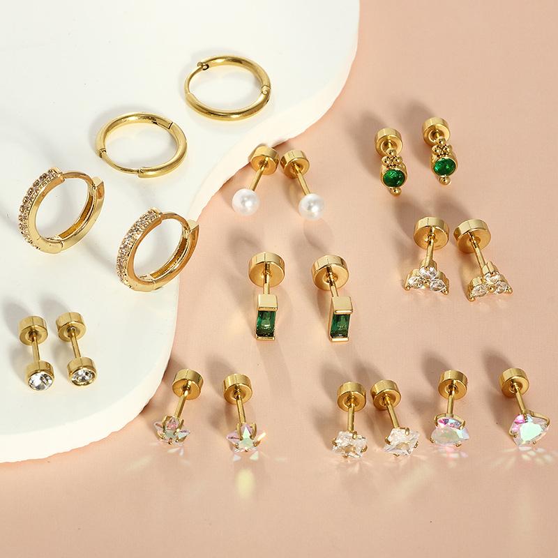 18K Gold Plated Hypoallergenic Flat Back Earrings for Women Girl Cute Toddler Kids Teen Girls Earring Set-Surgical Steel Earring