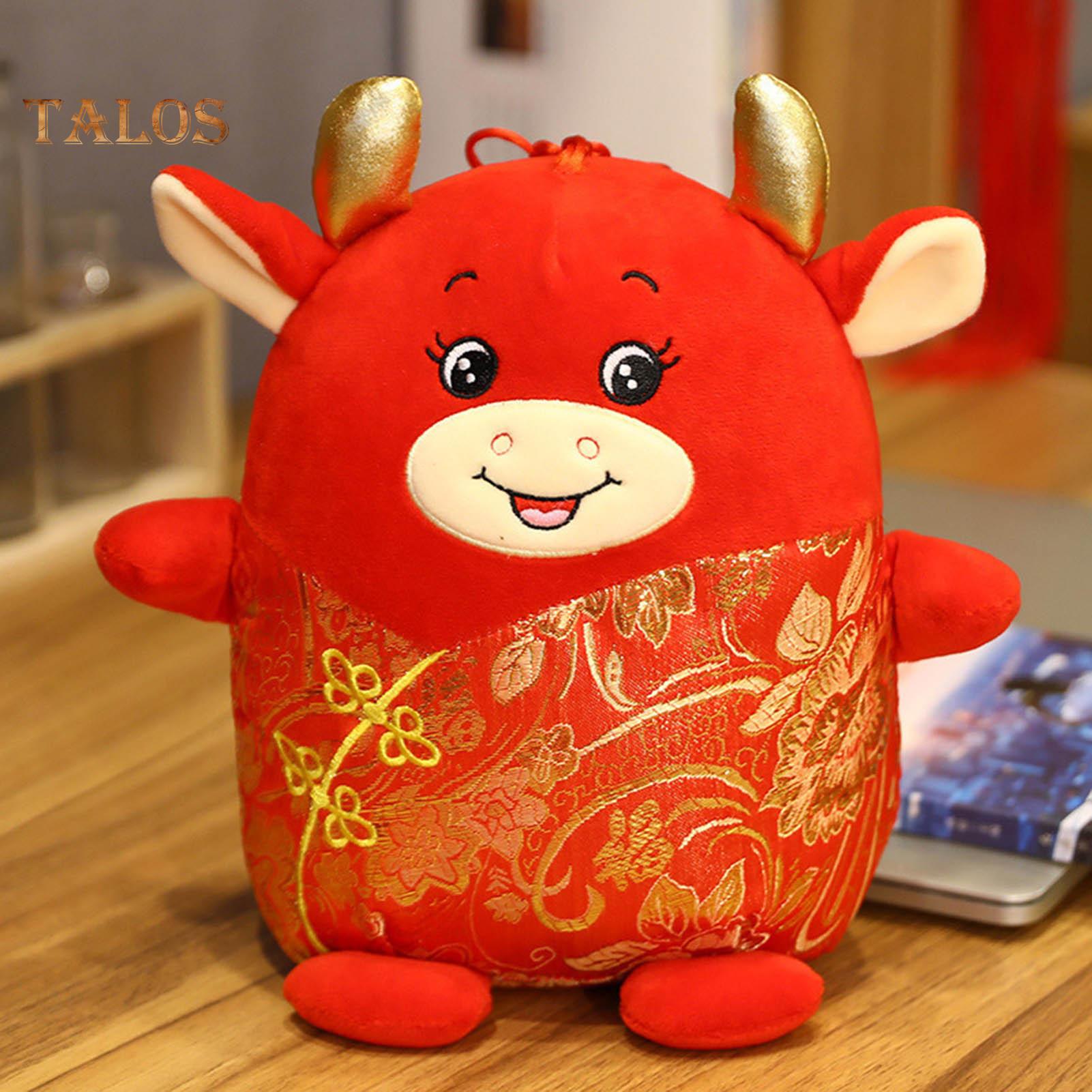 

TH 2021 Новый год Китайский Зодиак Скот Плюшевые игрушки Красное молоко Корова Плюшевая кукла Кулон