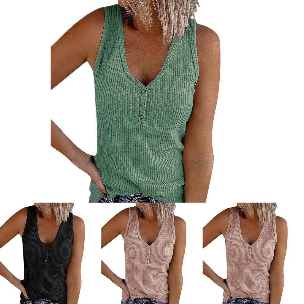 Stylish Women's Sleeveless Vest With V Neck And Ribbed Design For Summer Comfort
