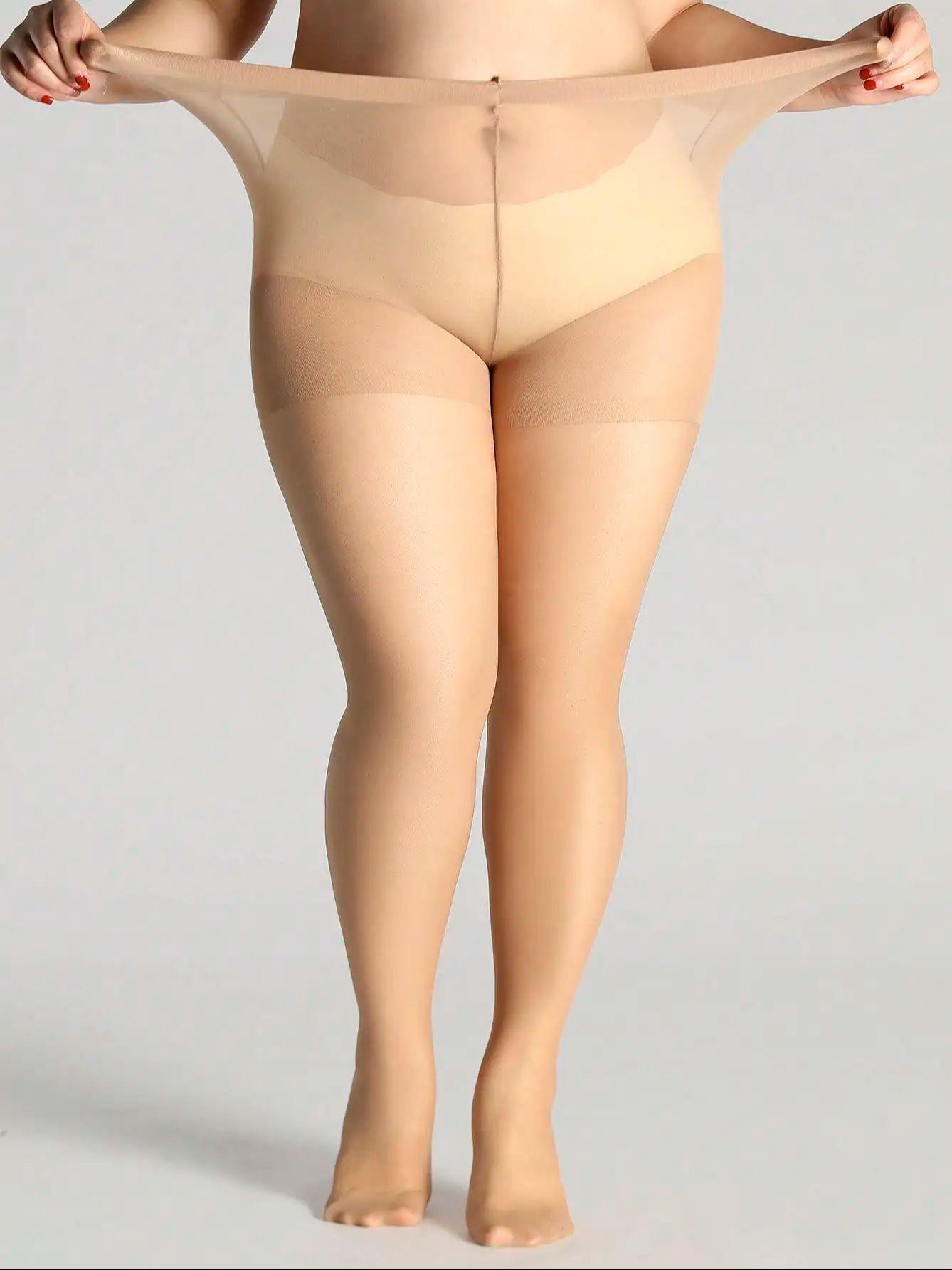 

1 Pair Women Plus Size Nude Sheer Nylon Pantyhose, High-Waist For Office & Daily S