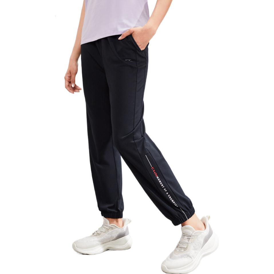 Anta Solid Color Letter Patch Sports Pants Women bottoms Black 162237305-1