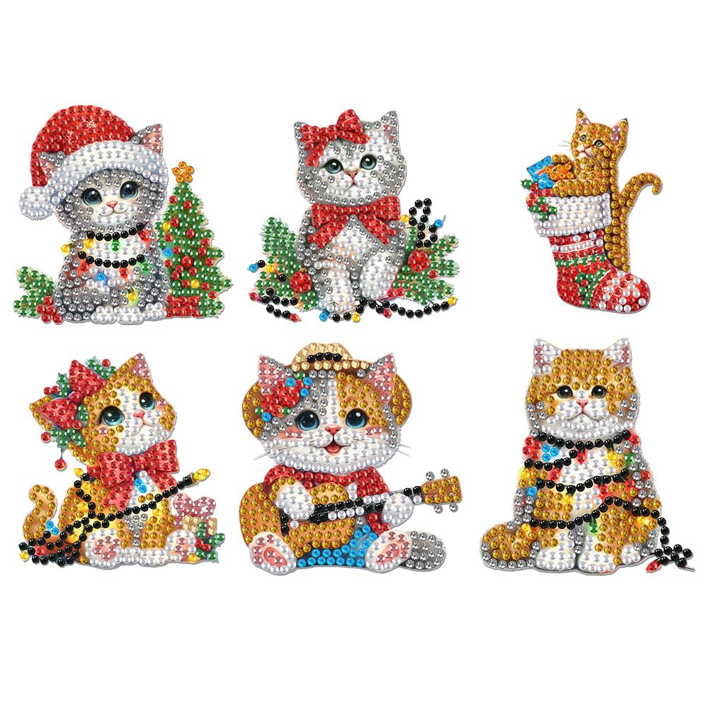 6Pcs Acrylic Christmas Santa Claus Diamond Art Fridge Magnet Diamond Painting Refrigerator Magnet for DIY Crafts Party Gift