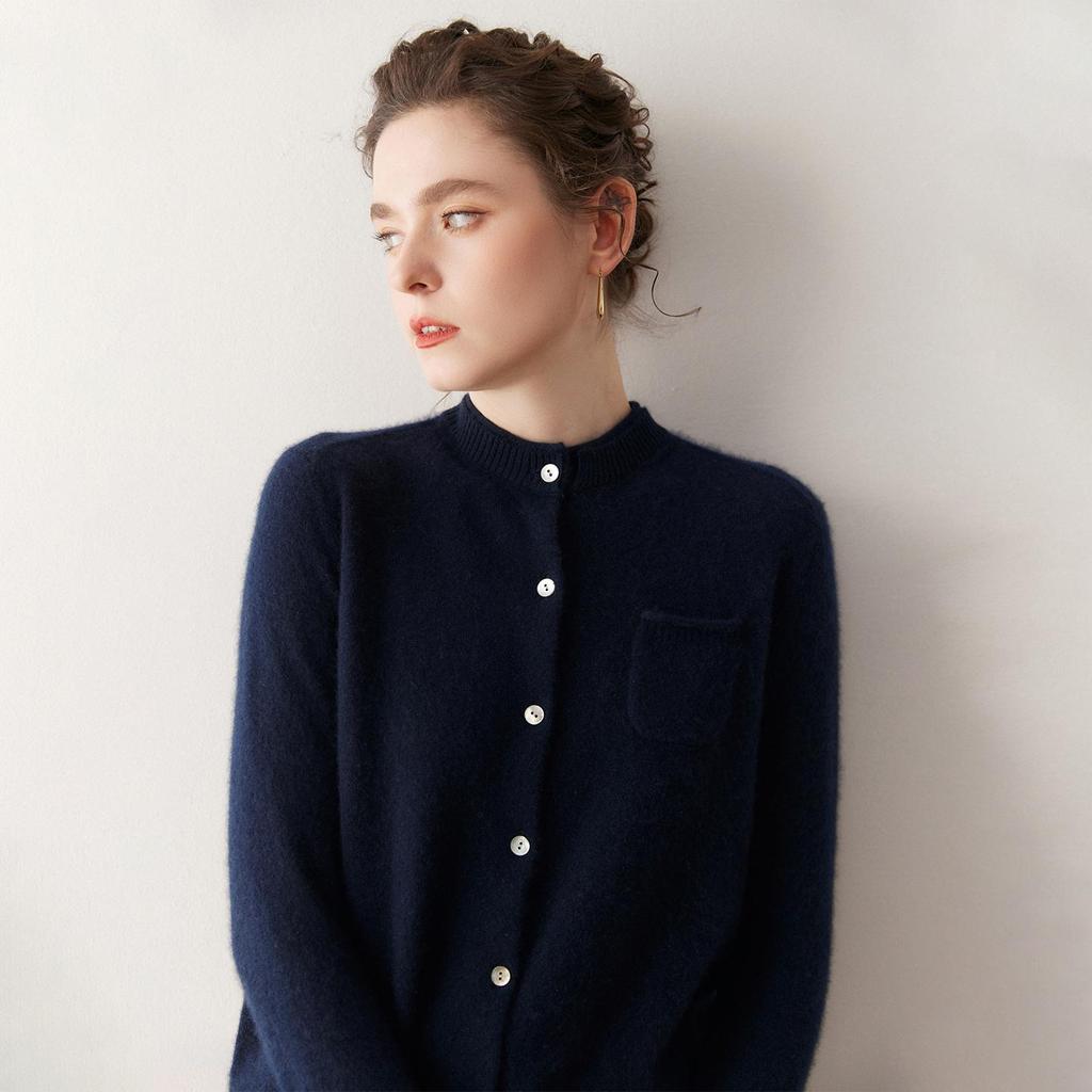 Women's Age-Reducing Cashmere Cardigan – Cozy Autumn/Winter Knit with Stand-Up Collar & Buttons