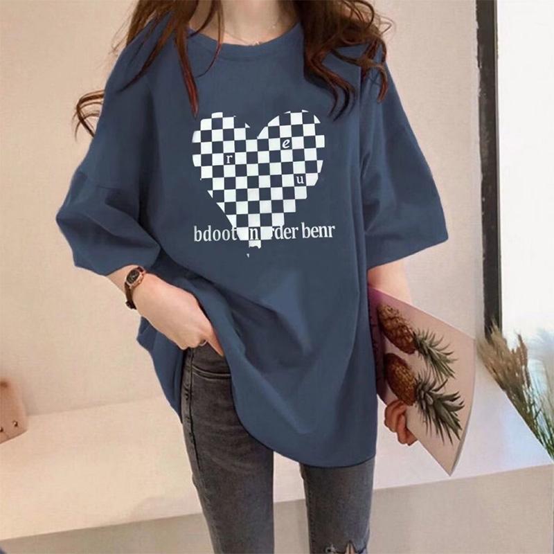 Cotton Loose Mid-length T-shirt Women's Summer Short-sleeved Heart-shaped Love Top Tide