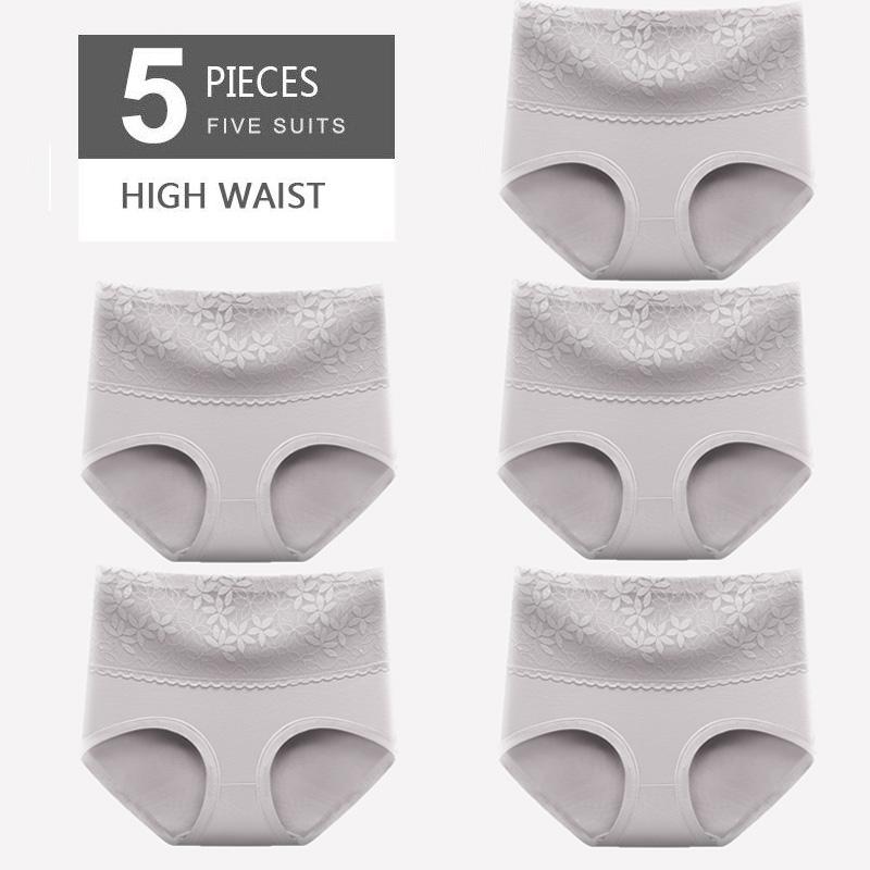 High Waist 5Pcs Women Panties Cotton Breathable Lace Women's Underwear Briefs Ladies Underpants