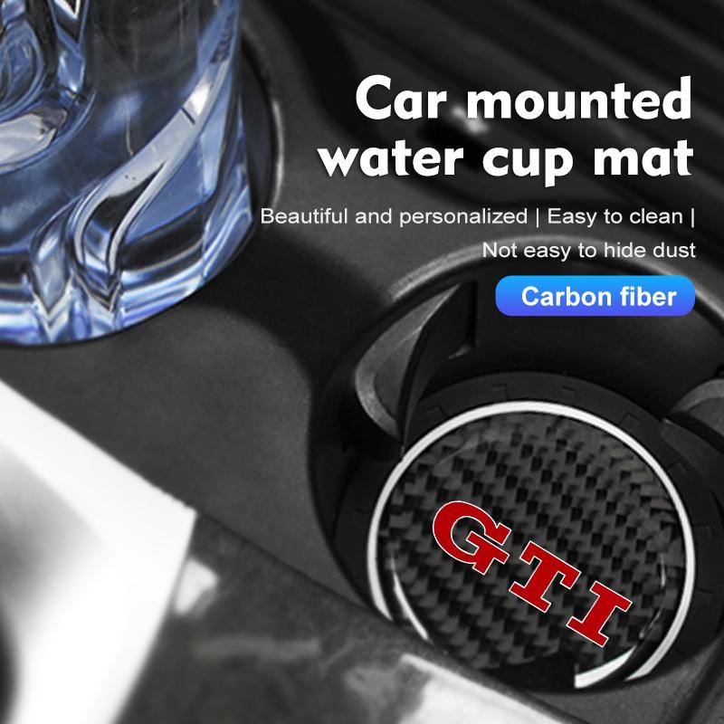 For VW VOLKSWAGEN 2026 New 2Pcs Car Water Cup Anti-slip Pad Carbon Fiber Holder Mat For GTI Tiguan Passat B5 B6 B7 CC Jetta MK5