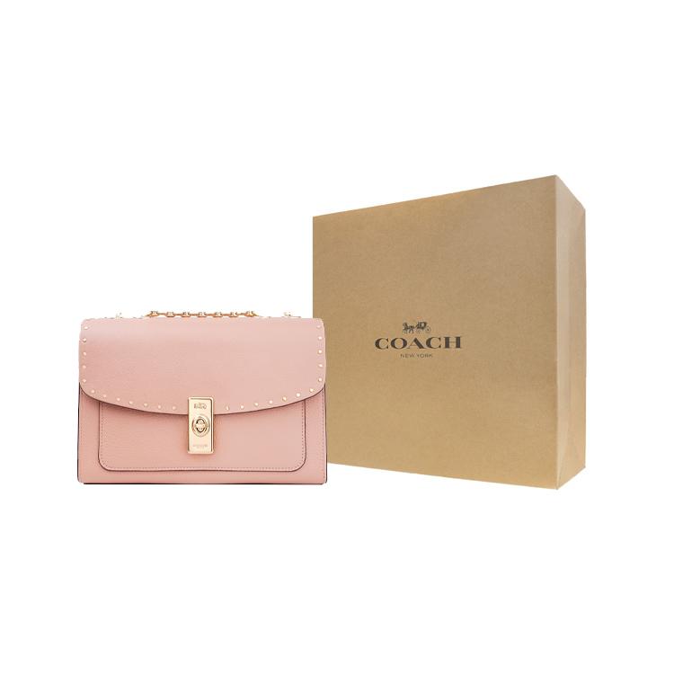 New COACH Lane Pebbled Leather Trunk Bag, Portable Crossbody Bag, Shoulder Bag Women's Cherry Blossom Pink C1540-IMSHL