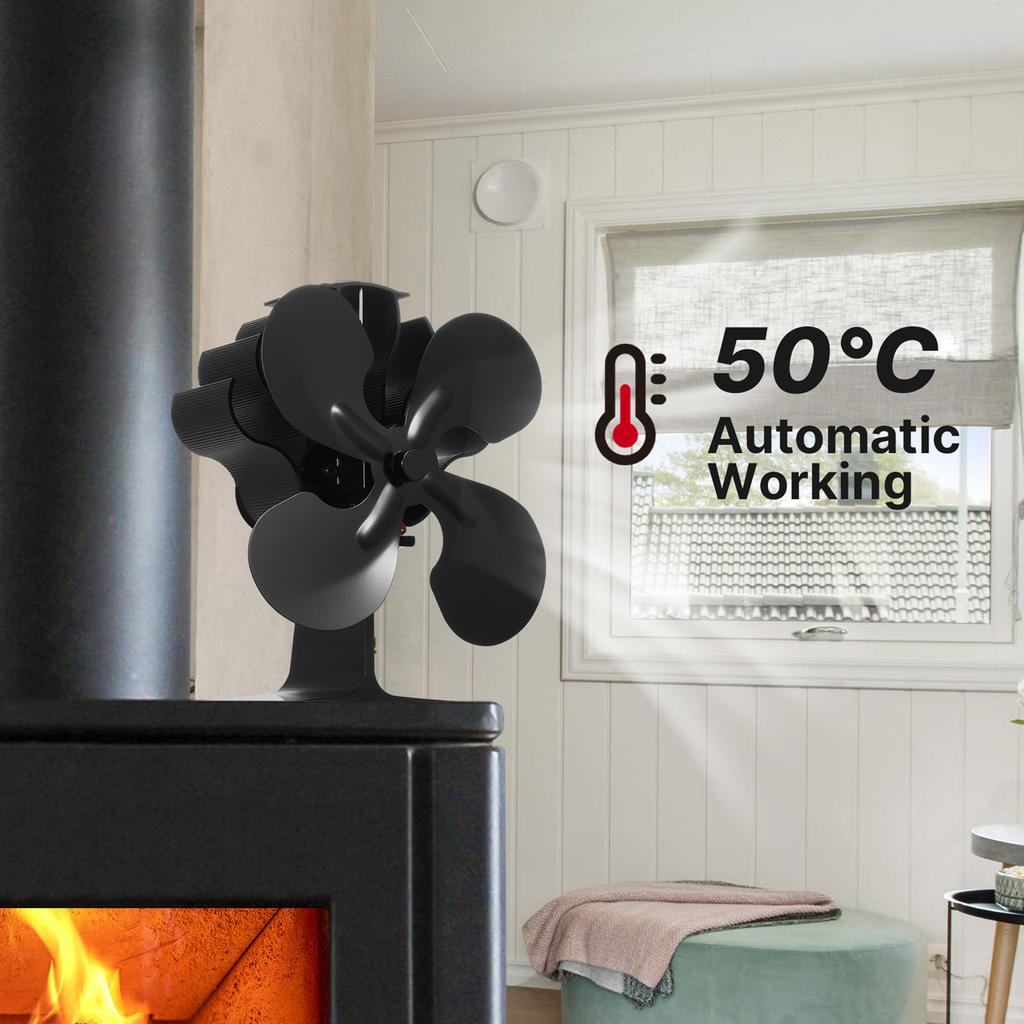 Acheter 4-Blade Heat Powered Wood Stove Fan Fireplace Ventilateur Four Air  Blower pour bois / Brûleur de bois / Cheminée | Joom