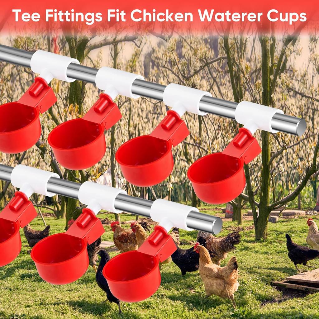 5/10Pcs Chicken Water Cup With PVC Tee Fitting Automatic Drinker For Poultry Thread Filling Waterer Poultry Drinking Bowl