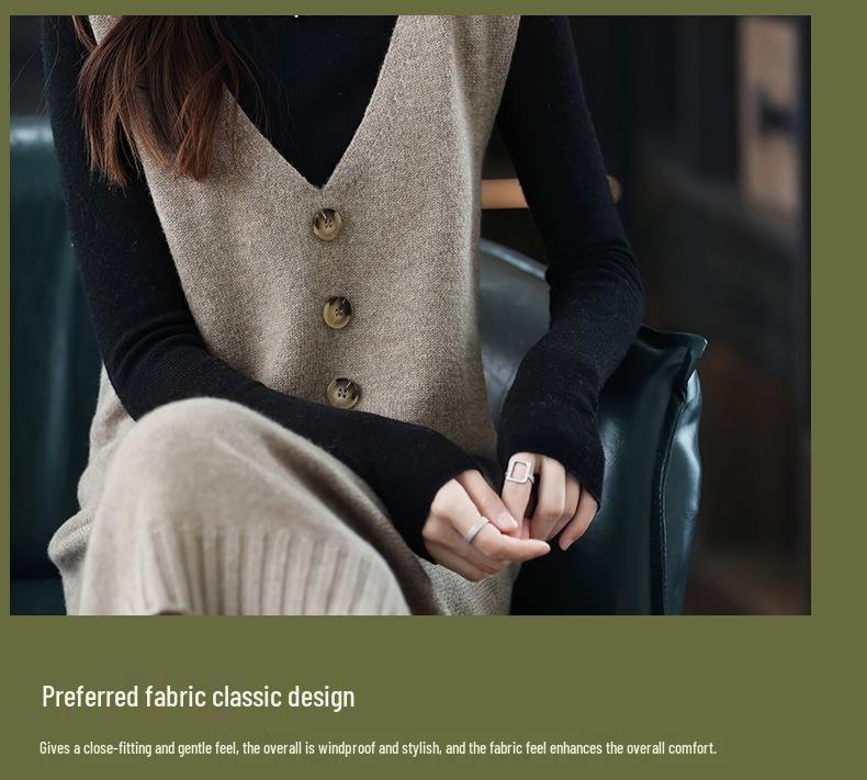 European Size Spring/Autumn Cross-Stitched Knitted Wool Vest Dress for Women
