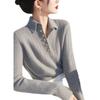 Gray Lapel Pullover Knitted Sweater Bottoming Shirt Women's Autumn and Winter New Waist and Thin Top