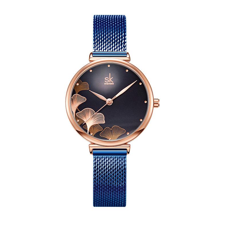 Women'S Watch Women'S Ginkgo Biloba Pattern Steel Mesh Strap Famous Watch Waterproof Watch High Value Quartz Watch 0139