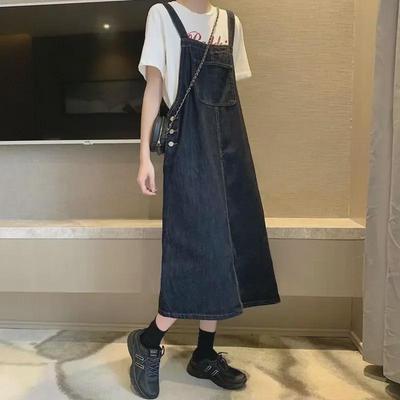 „Herbst 2023 Vintage-Jeans-Overallkleid – Mittellang, lockere Passform, Übergröße, schmaler Stil für Damen“