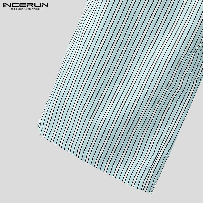 INCERUN Men Elastic Waist Pants Casual Home Wear Striped Print Long Trousers