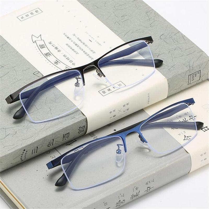 Half Frame Square Myopia Glasses Finished Metal Anti-Blue Light Prescription Eyeglasses Diopter 0 -0.5 -1.0 -1.5 To -6.0