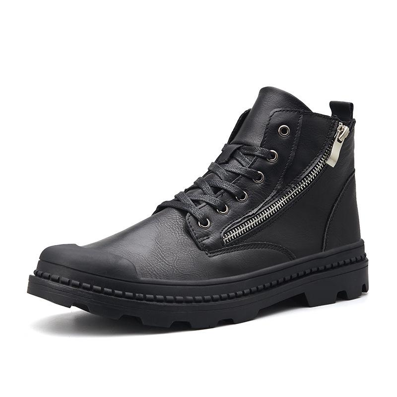 PU Leather Men Ankle Boots Fashion Snow Boots For Men Zipper Men's Boots Man Black Brown Lace Up Shoes For Winter Autumn Jkm9