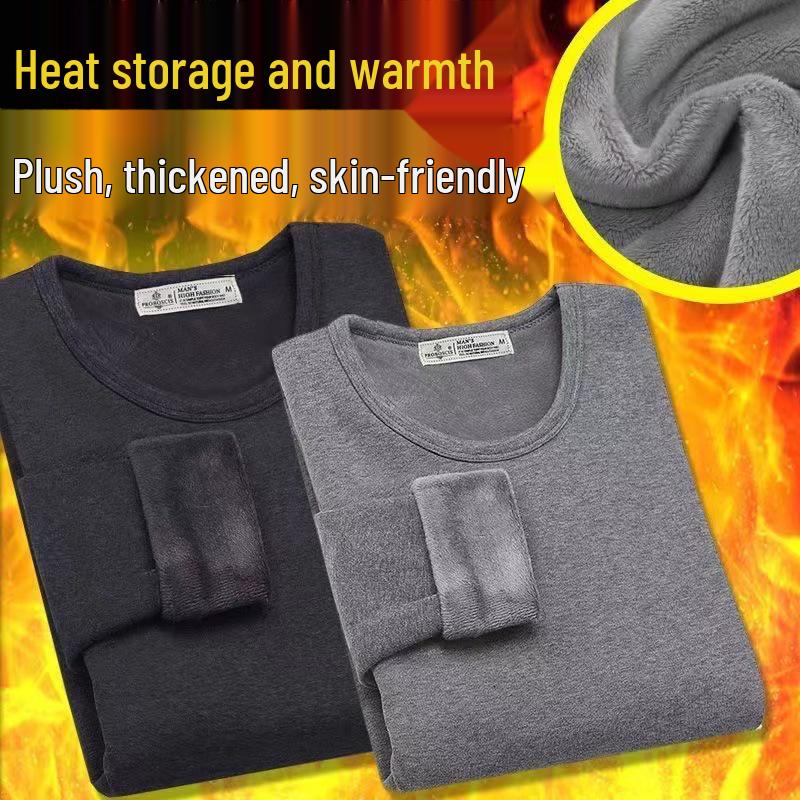 Herren Plüsch Verdicktes Slim Rundhals Langarm Winterpullover T-Shirt