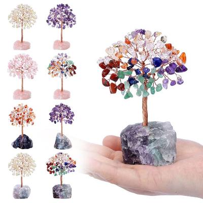 Barva Křišťál Peníze Strom Měděný drát Omotaný Achát Fluorit Základ Rostliny v květináči Kamenná řemesla Drahokam Reiki Čakra Strom Feng Shui