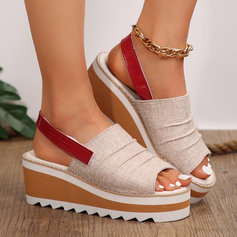 Large size wedge heel fish mouth sandals women's summer new one-word belt outside wearing beach sandals
