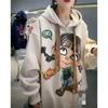 Cartoon Cute Girl Hooded Sweatshirt Female Autumn Student Loose Top Fat MM Ea Large Size 300 Pounds Medium and Long Version