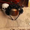 New Halloween Rose Flower Hair Band Hair Hoop Skull Crown Headband with Black Veil Costume Party Performance Cosplay Headwear