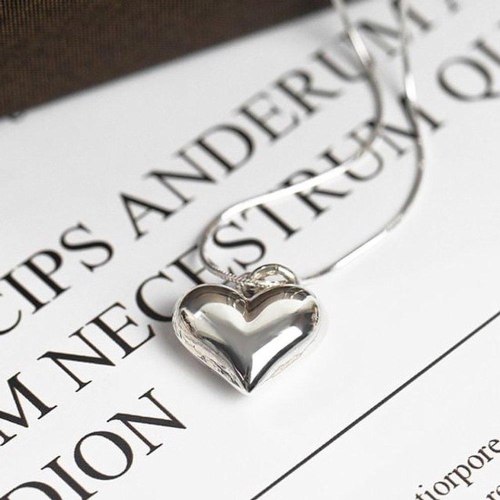 (Fox Style)(Silver) Volume Heart Necklace Silver Silver Accessories Heart Necklace Silver Heart Silver Heart Necklace