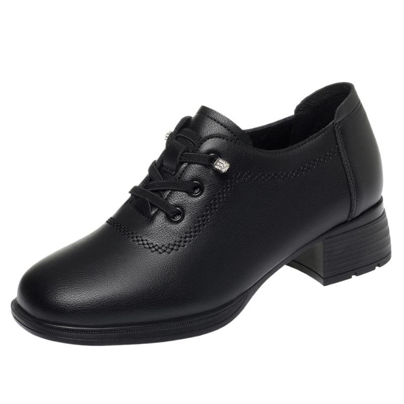 Soft Sole Mother Shoes Spring Autumn Comfortable Single Shoes Women's Leather Shoes Black Work Shoes Middle-Aged Elderly New