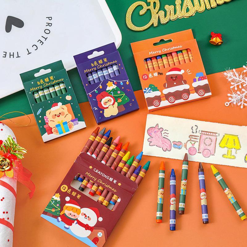 Cartoon Christmas Crayons: Non-Staining Oil Pastels, 8 or 12 Colors - Perfect Small Gifts for Kids