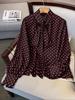 1116 Large Size Vintage Polka Dot Ribbon Shirt Bow Neck Bubble Sleeve Belly Cover Versatile Chiffon Top