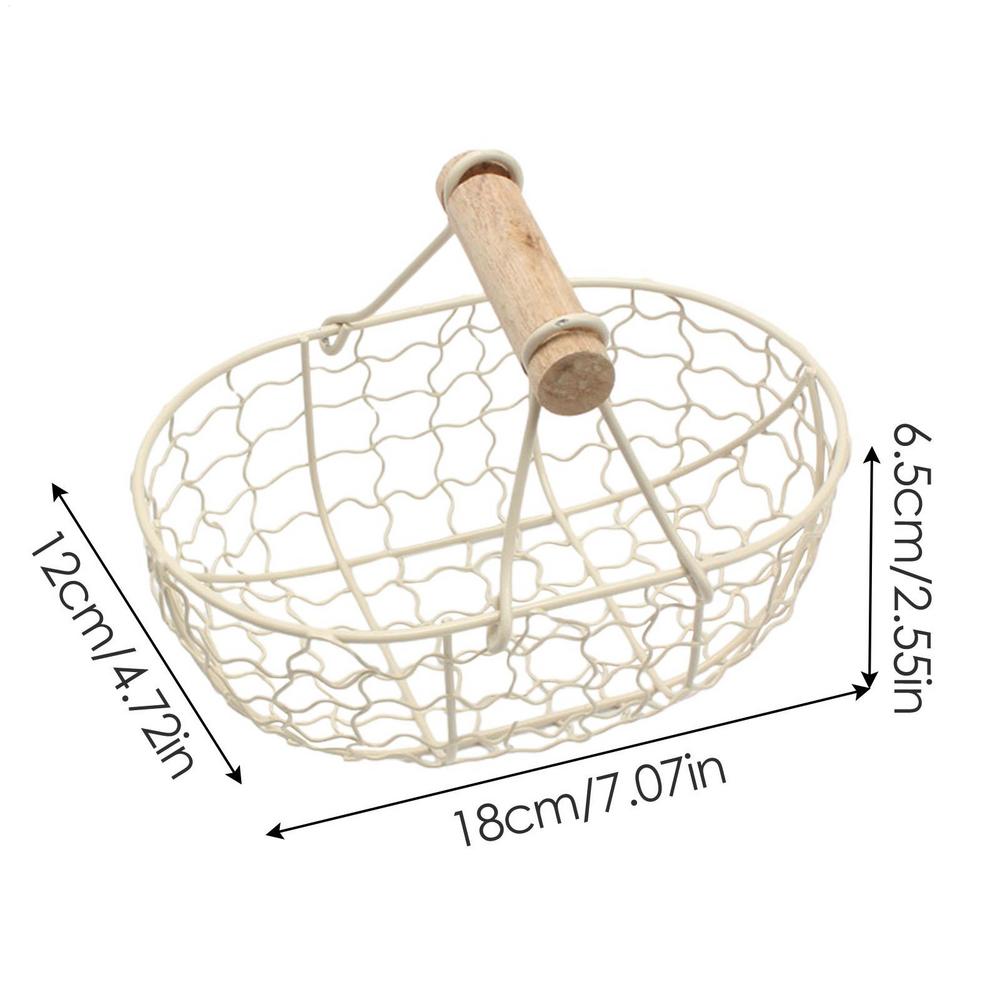 Kitchen Egg Storage Basket Creative Fruit Basket Retro Iron Multi Functional Vegetable Storage Container With Wooden Handle