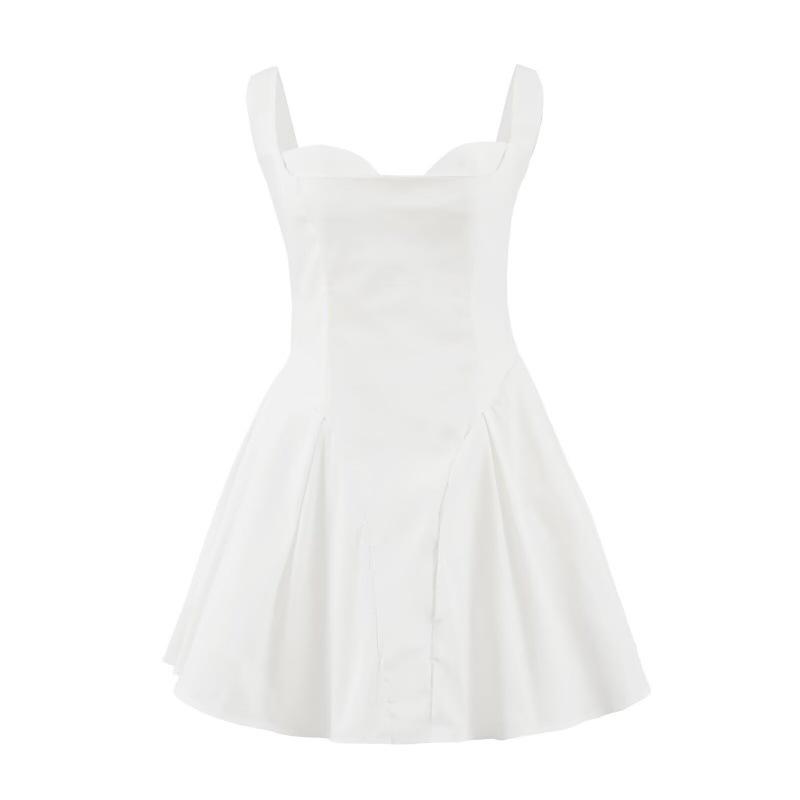 European & American Style 2025 Autumn Solid Color Slim Fit Mini Skirt with Spaghetti Straps & Waist-cinching Design