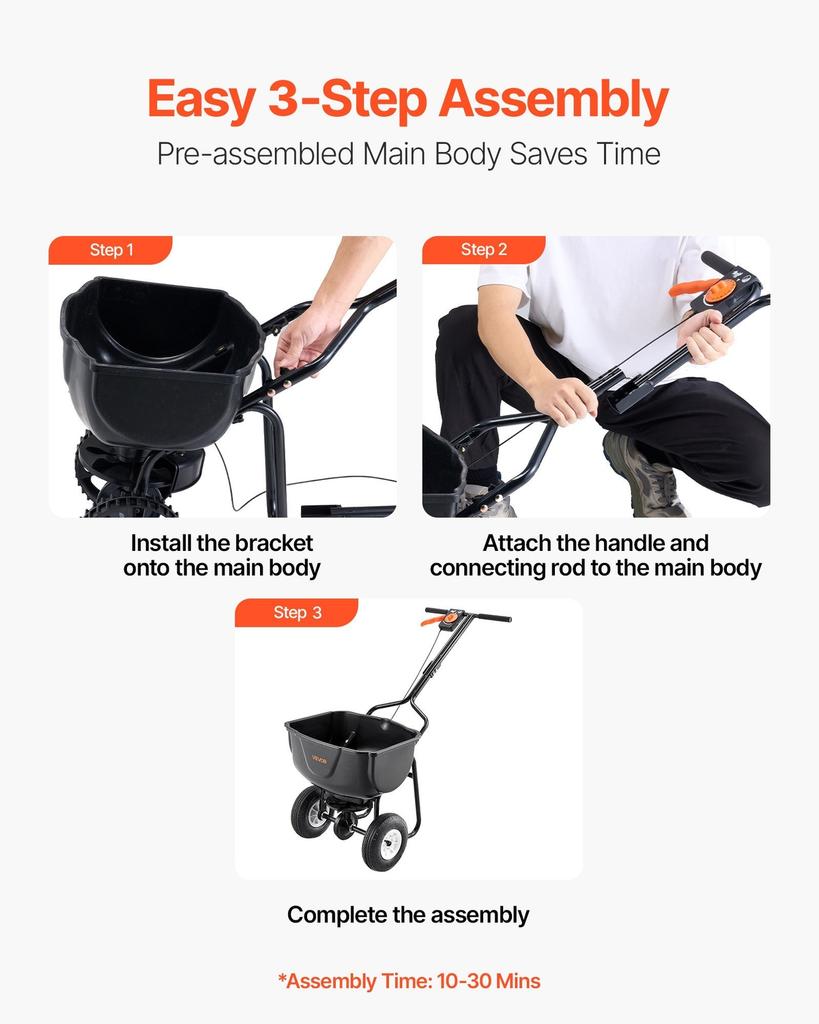 Walk Behind Spreader, 60LBS Capacity, Push Spreader with Hopper Grate, 0-9.8 Ft Spreading Width, 8 In All Terrain Pneumatic Tires, Garden & Lawn
