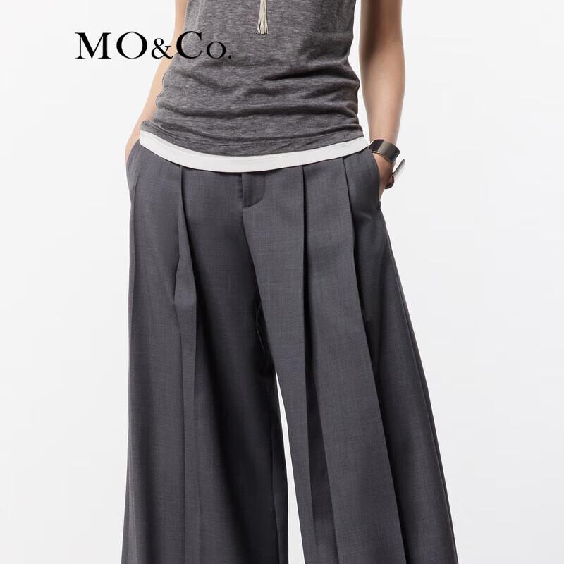 MO&Co. Wool-Blend Pleated High-Waist Wide-Leg Trousers