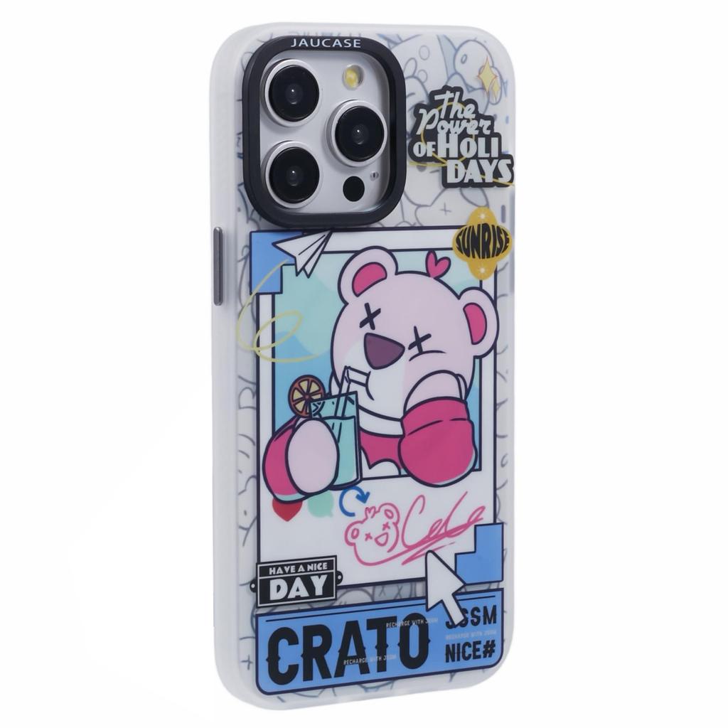 JAUCASE For iPhone 15 Pro Max Case Compatible with MagSafe Bear Pattern PC+TPU Matte Phone Cover