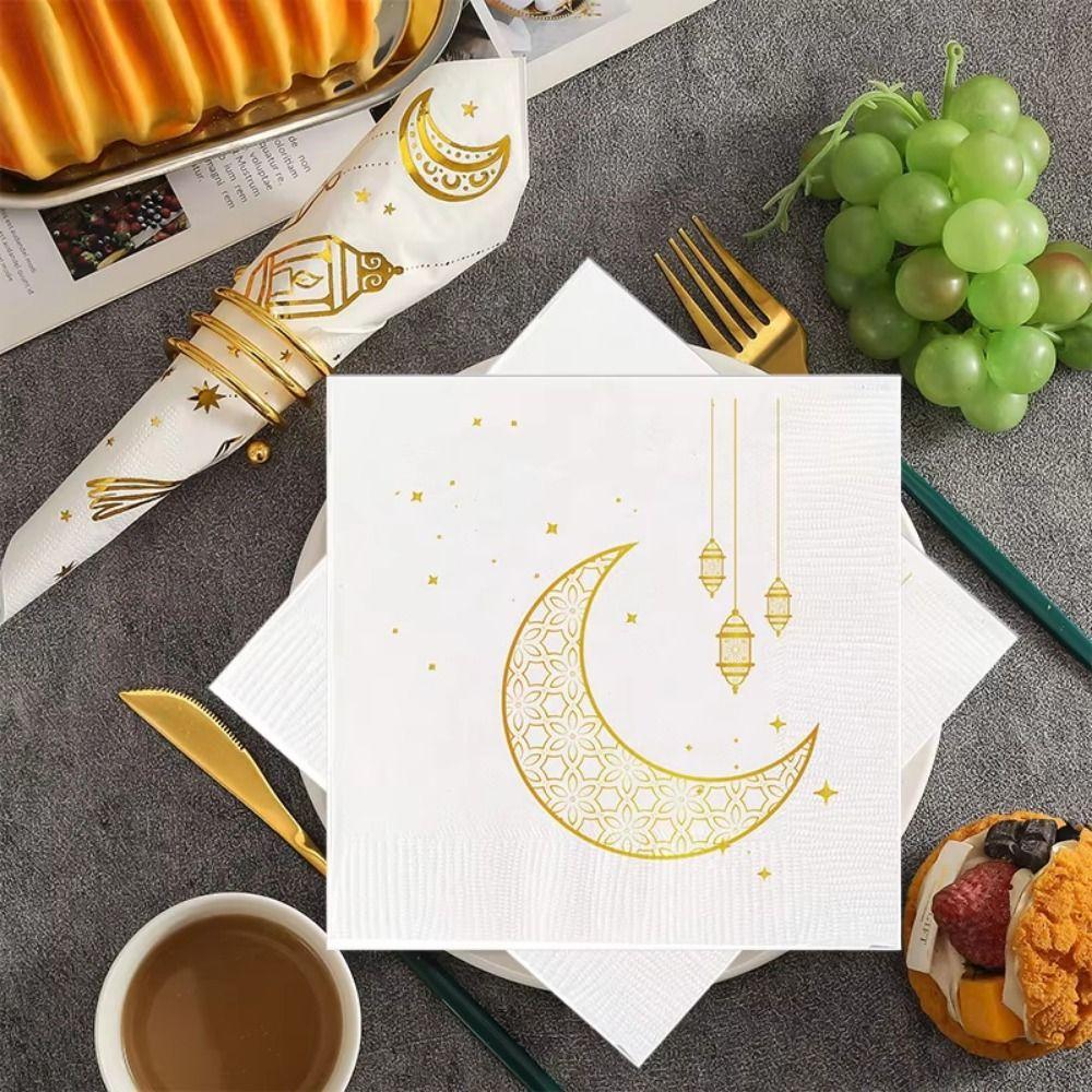 25 stycken dubbellagrade Ramadanfestservetter med måntryck Islamisk bordservis Papper Eid-firanden