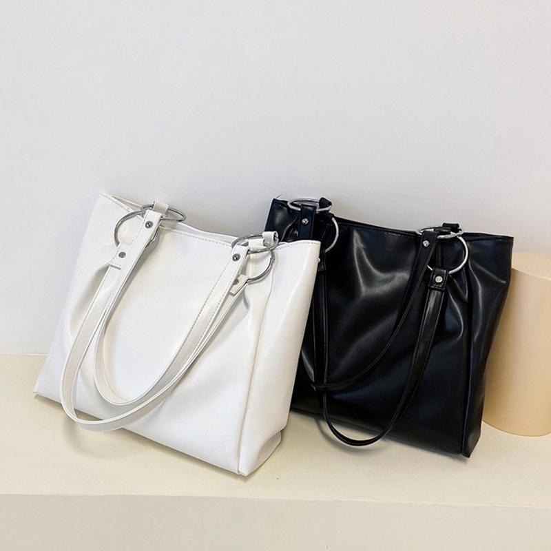 In Stock/Large Commuter Shoulder Bag/Elegant Women s Large Tote in Plain Color белый