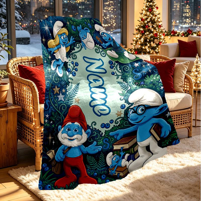 Custom Name Personalized The Smurfs Print Blanket, Home Decor, Bedroom, Sofa, Camping, Couch, Gifts for Birthday Christmas