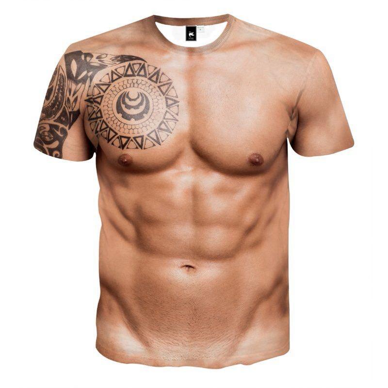 3D Muscle Print Short Sleeved Top for Fitness and Elasticity Men's T-shirts