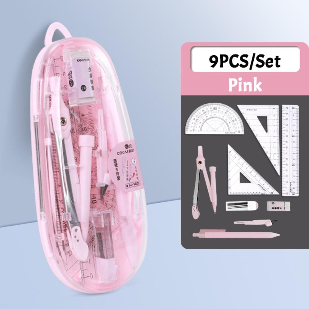 3/9PCS Eraser Pencil Compass Kit Transparent Measuring Ruler Multi-Function Ruler Set  School Office